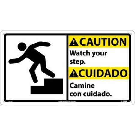 NATIONAL MARKER CO Bilingual Plastic Sign - Caution Watch Your Step CBA6R